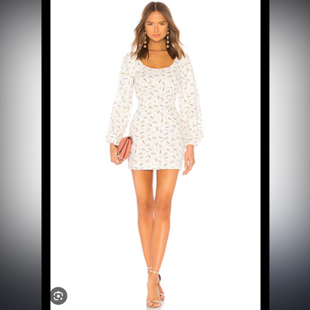 Revolve | LPA Send Nudes Floral Print | Linen Puff Sleeve Mini Dress